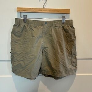 Columbia Womens Size M L Khaki‎ Nylon Cargo Hiking Shorts Elastic Waist